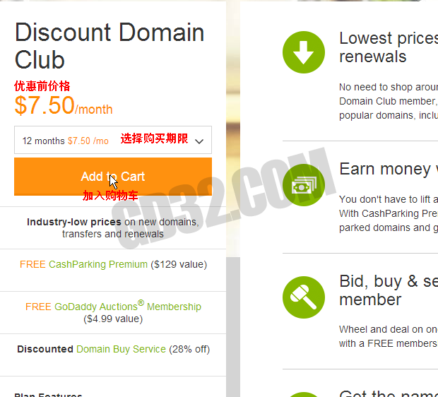 godaddy Discount Domain Club购买